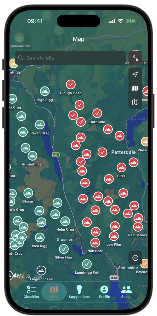 Map with fell pins
